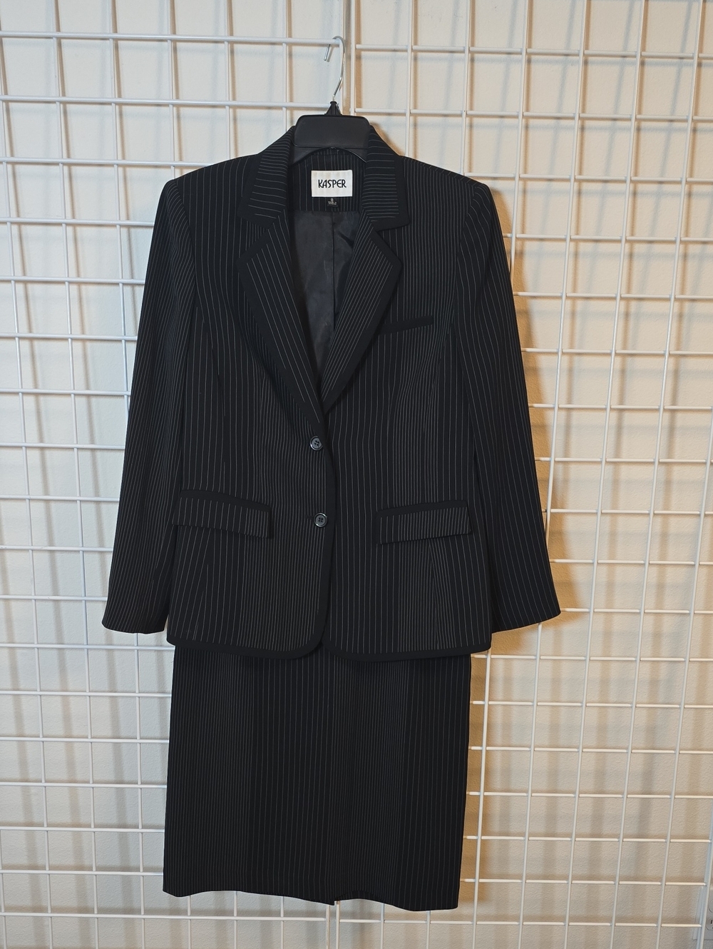 Kasper Black Pinstripe Women's Skirt Suit Size 8